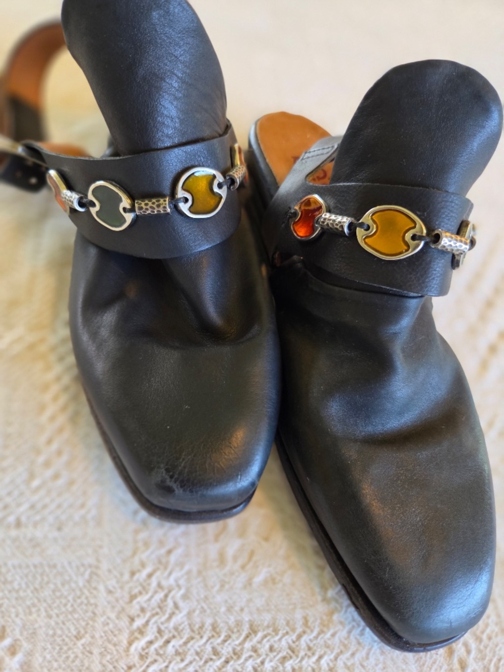 A.S. 98 sling back sandles 5.5 black leather outer and lining faux jewels Italy - Picture 2 of 13